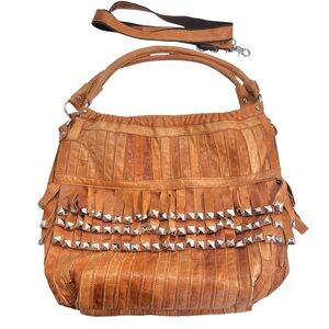 AmeriLeather Tutu Studded Leather Patchwork Shoulder Hobo Bag